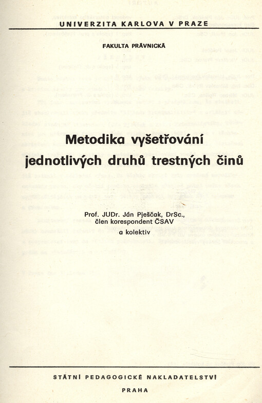 Metodika vyšetřování jednotlivých druhů trestných činů