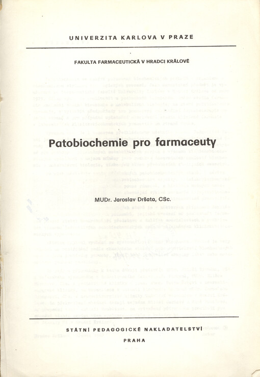 Patobiochemie pro farmaceuty :určeno pro posl. fak. farmaceutické