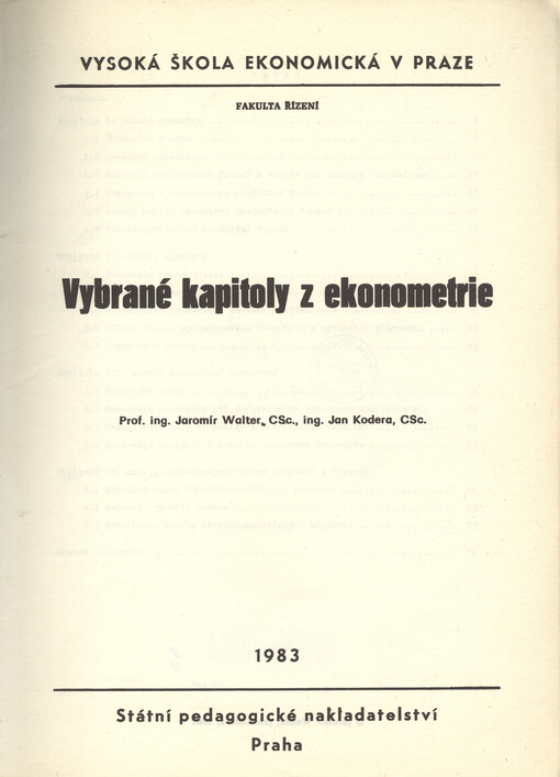 Vybrané kapitoly z ekonometrie