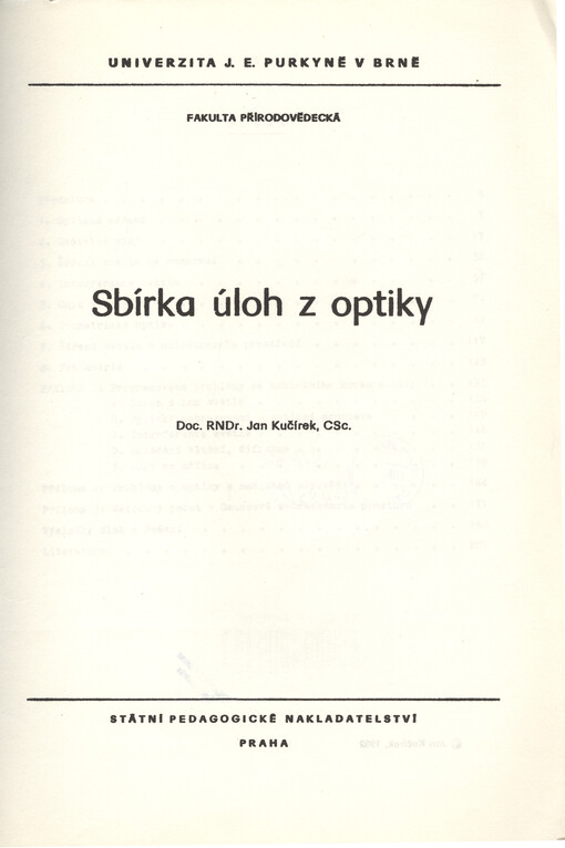 Sbírka úloh z optiky: určeno pro posl. fak. přírodověd