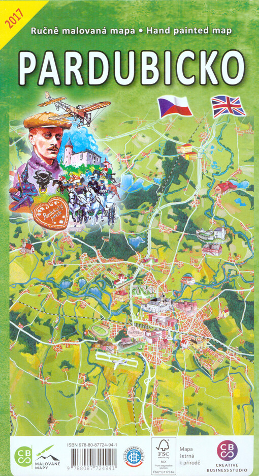 Ručně malovaná mapa Pardubicko = Hand painted map Pardubicko