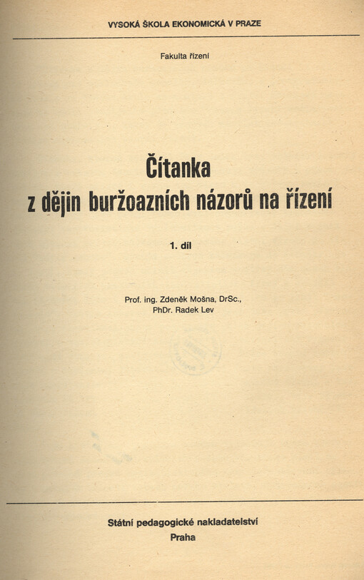 Čítanka z dějin buržoazních názorů na řízení.Díl 1