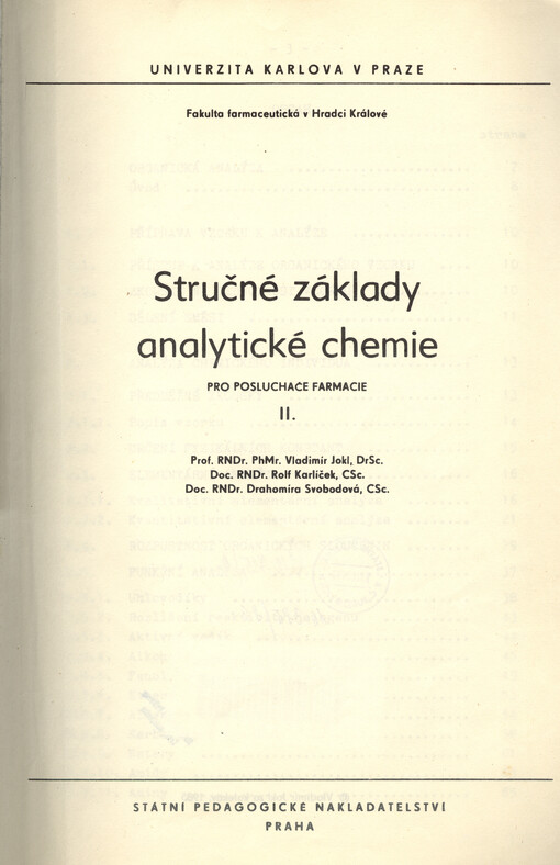 Stručné základy analytické chemie pro posluchače farmacie.II.