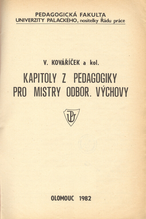 Kapitoly z pedagogiky pro mistry odbor. výchovy