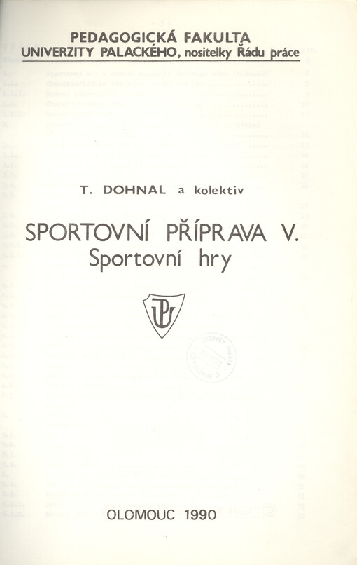 Sportovní příprava V :sportovní hry : určeno pro stud. oboru učitelství pro 1. stupeň ZŠ