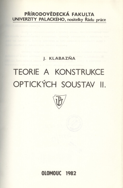 Teorie a konstrukce optických soustav II.