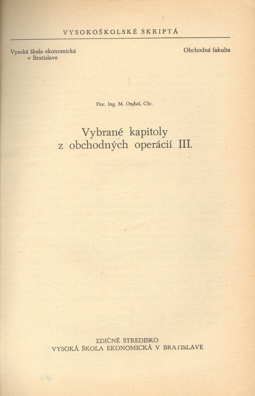 Vybrané kapitoly z obchodných operácií III.