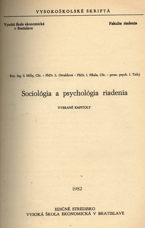Sociológia a psychológia riadenia : vybrané kapitoly