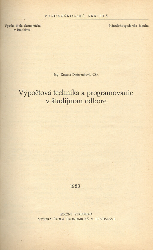 Výpočtová technika a programovanie v študijnom odbore