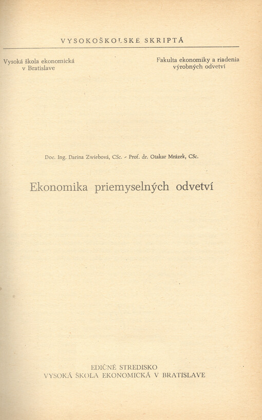 Ekonomika priemyselnýcb odvetví
