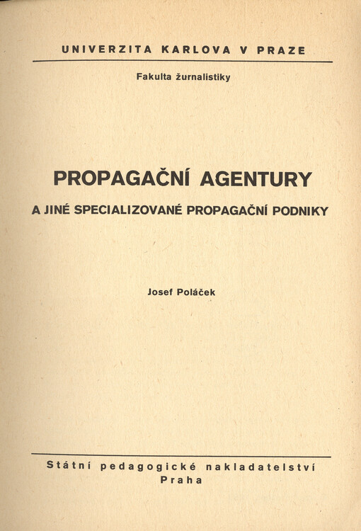 Propagační agantury : a jiné specializované propagační podniky