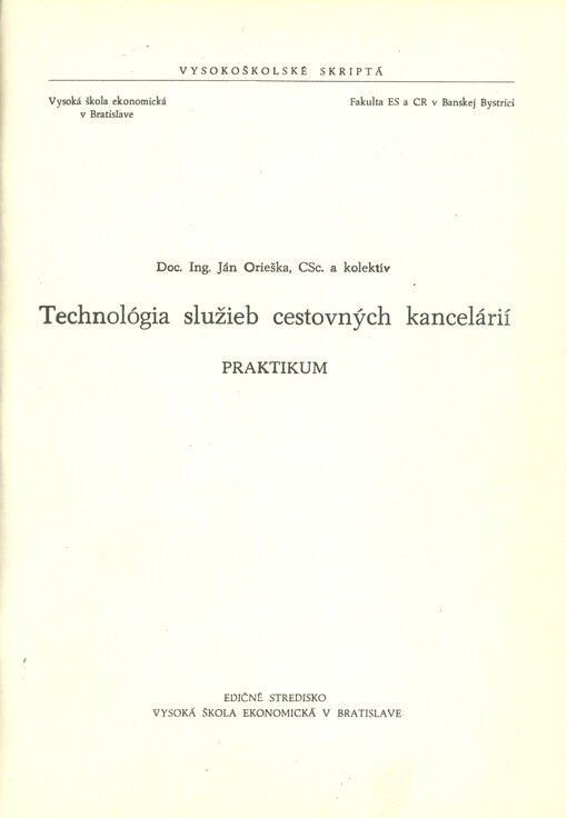 Technológia služieb cestovných kancelárií : praktikum