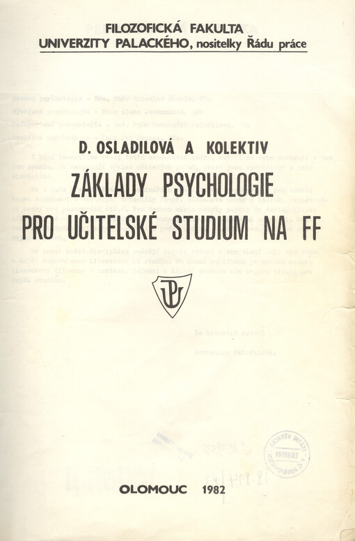 Základy psychologie pro učitelské studium na FF