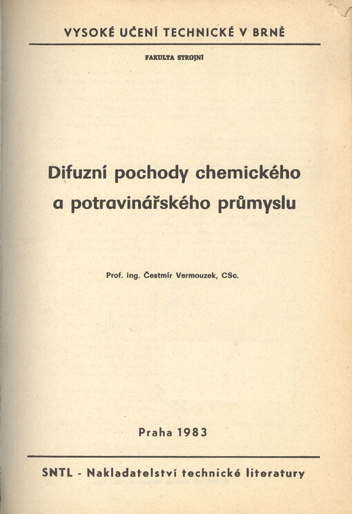 Difuzní pochody chemického a potravinářského průmyslu