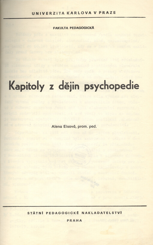 Kapitoly z dějin psychopedie