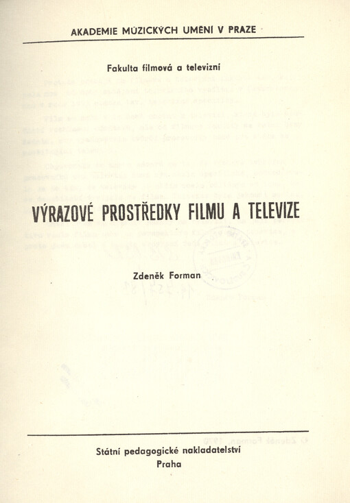 Výrazové prostředky filmu a televize :určeno pro posl. fak. filmové a televizní