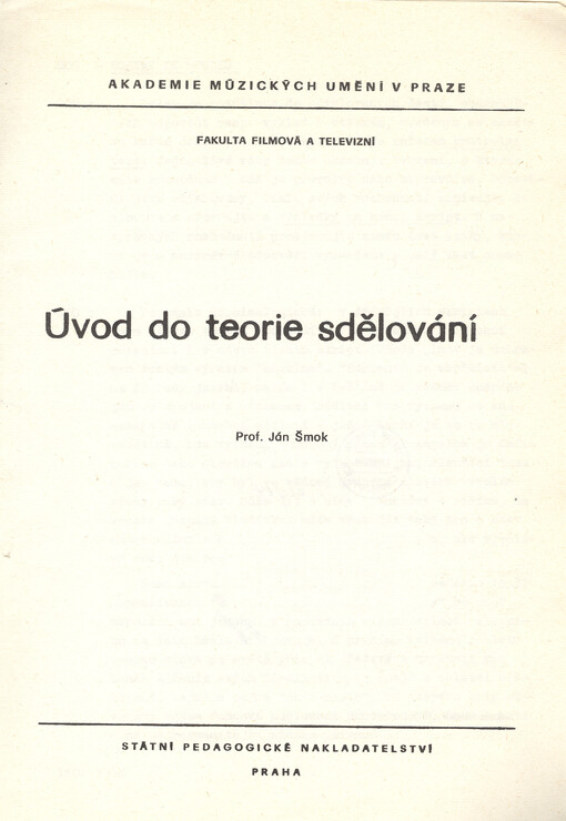 Úvod do teorie sdělování :určeno pro posl. fak. filmové a televizní