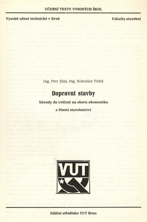 Dopravní stavby : Návody do cvičení na oboru ekonomika a řízení stavebnictví