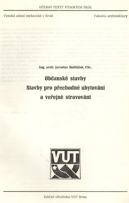 Občanské stavby :stavby pro přechodné ubytování a veřejné stravování