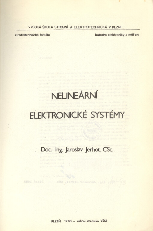 Nelineární elektronické systémy :[určeno pro stud. 3. roč. fak. elektrotechn.]