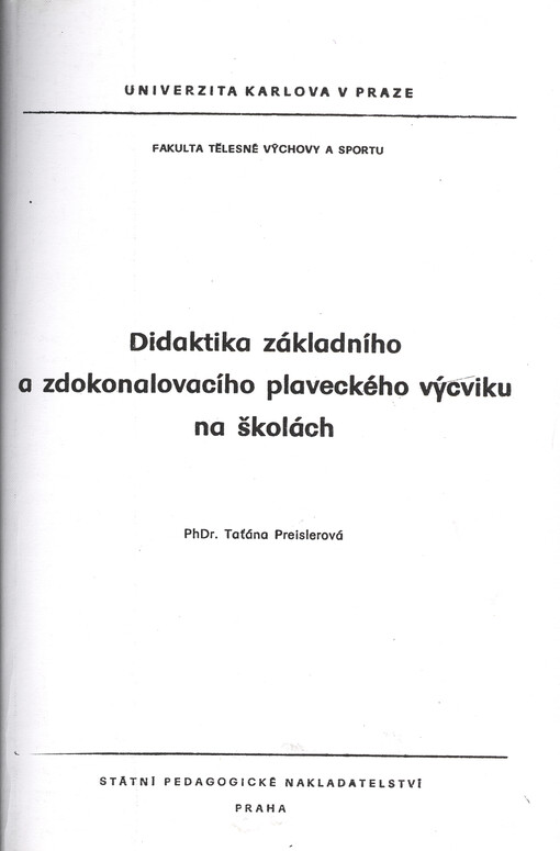 Didaktika základního a zdokonalovacího plaveckého výcviku na školách