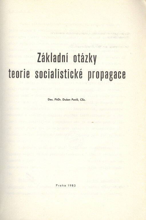 Základní otázky teorie socialistické propagace