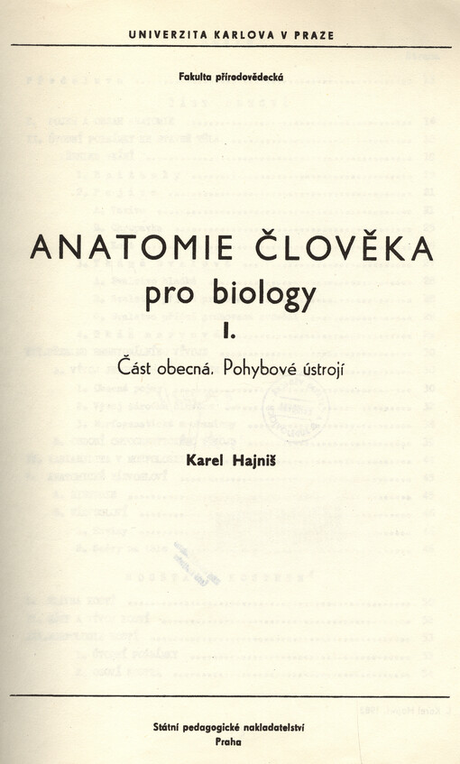 Anatomie člověka pro biology.Díl 1,Část obecná.