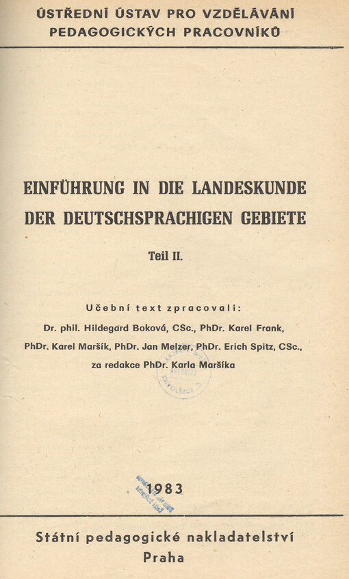 Einführung in die Landeskunde der deutschsprachigen Gebiete. Teil II.