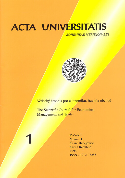 Acta universitatis Bohemiae meridionales : vědecký časopis pro ekonomiku, řízení a obchod = Acta universitatis Bohemiae meridionales : the journal for economics, management and trade = Acta universitatis Bohemiae meridionales : the scientific journal for 