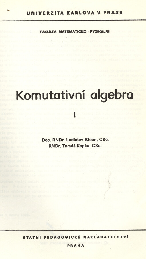 Komutativní algebra I