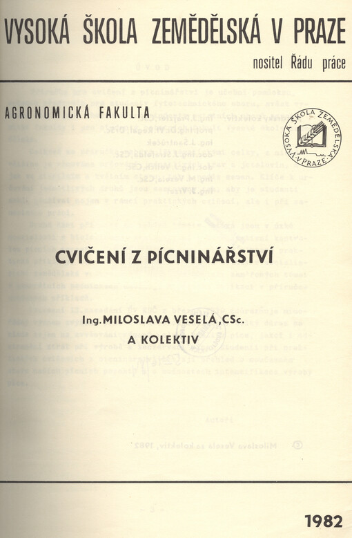 Cvičení z pícninářství :Určeno pro posl. oboru fytotechn., zootechn., zeměd. mel[iorace a] provoz a ekon. zeměd.