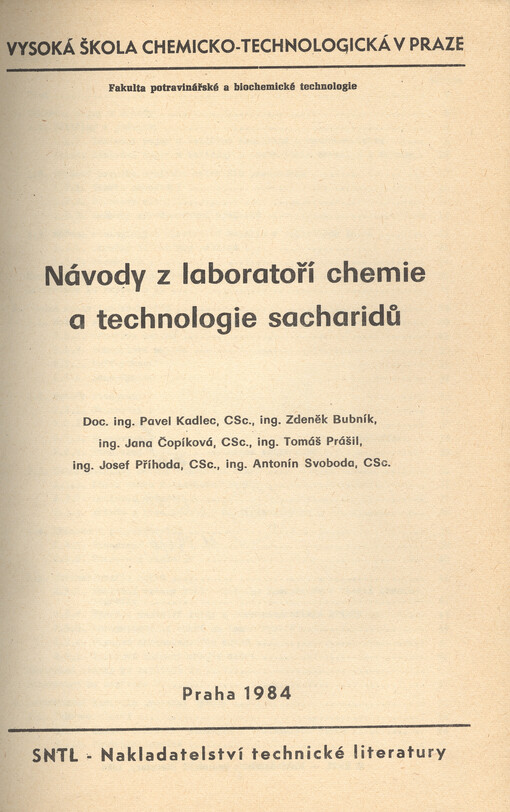 Návody z laboratoří chemie a technologie sacharidů
