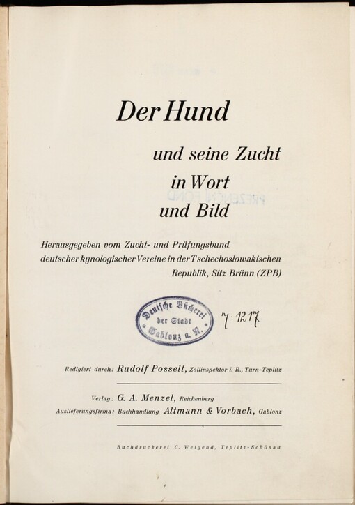 Der Hund und seine Zucht in Wort und Bild