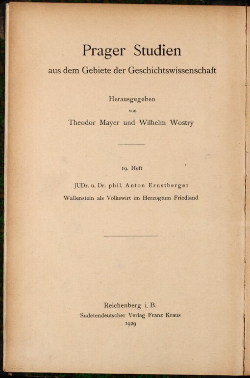 Wallenstein als Volkswirt im Herzogtum Friedland