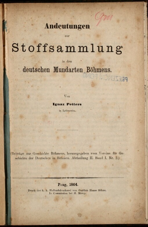 Andeutungen zur Stoffsammlung in den deutschen Mundarten Böhmens