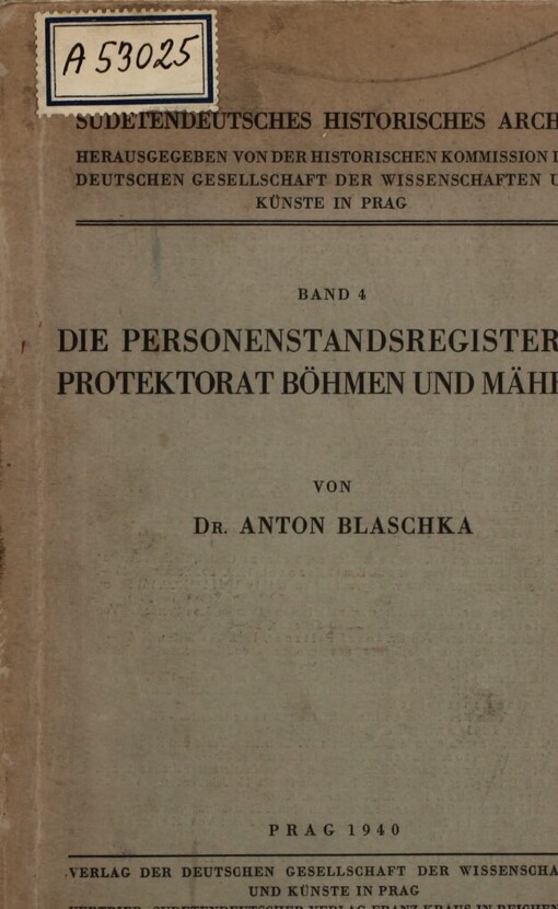 Die Personenstandsregister im Protektorat Böhmen und Mähren