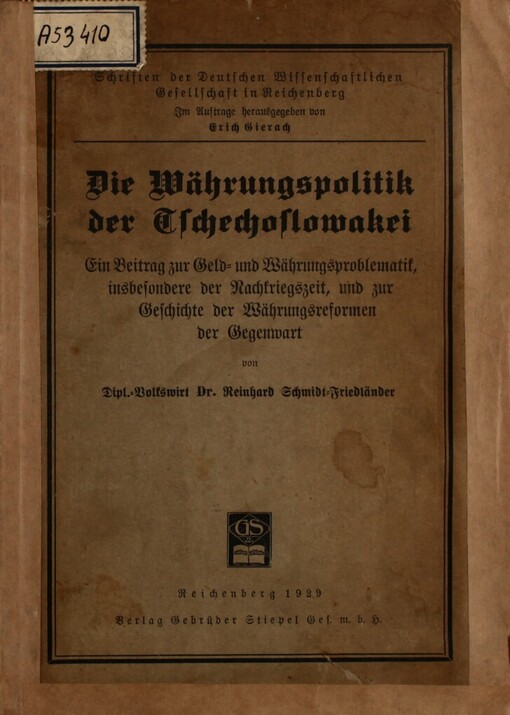 Die Währungspolitik der Tschechoslowakei :ein Beitrag zur Geld- und Währungsproblematik, insbesondere der Nachkriegszeit, und zur Geschichte der Währungsreformen der Gegenwart