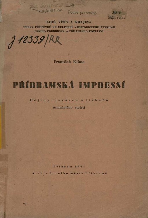 Příbramská impressí :Dějiny tiskáren a tiskařů osmnáctého století
