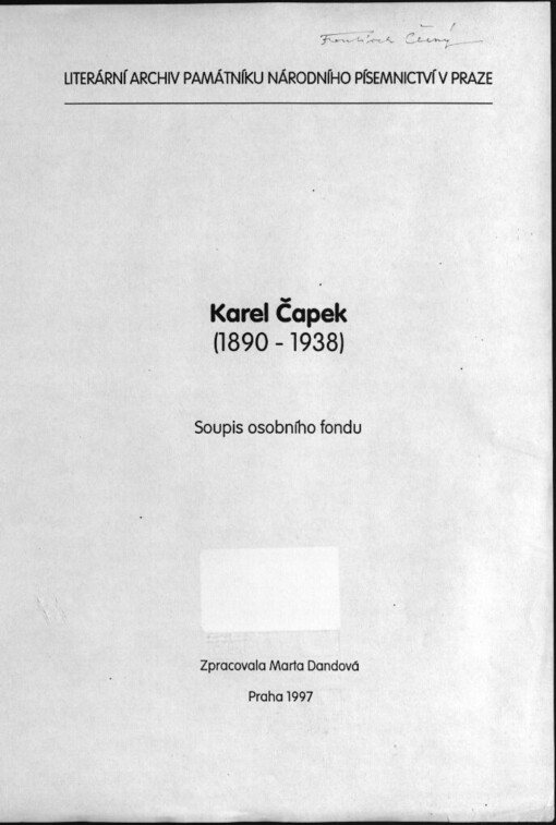 Karel Čapek: (1890-1938) : soupis osobního fondu