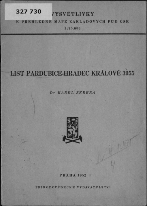 Vysvětlivky k Přehledné mapě základových půd ČSR 1:75 000 :list Pardubice-Hradec Králové 3955