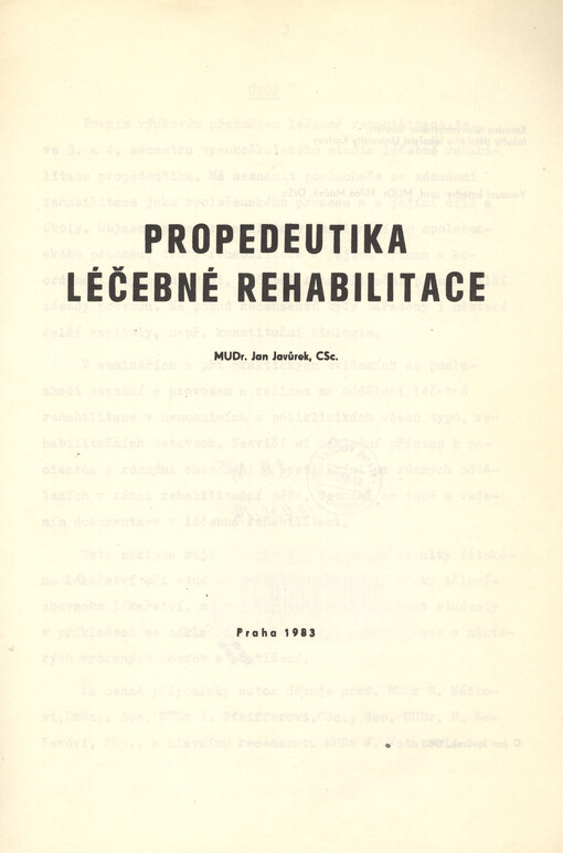 Propedeutika léčebné rehabilitace