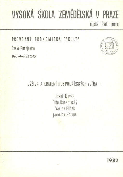 Výživa a krmení hospodářských zvířat I.
