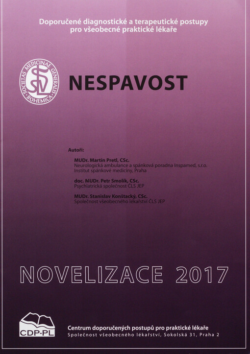 Nespavost : doporučené diagnostické a terapeutické postupy pro všeobecné praktické lékaře 2017