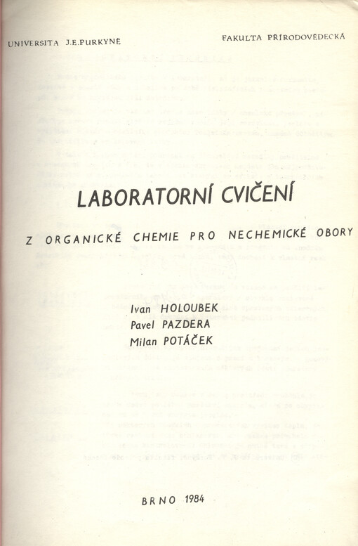 Laboratorní cvičení z organické chemie pro nechemické obory