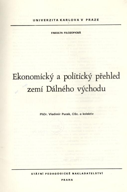 Ekonomický a politický přehled zemí Dálného východu :určeno pro posl. fak. filozof.