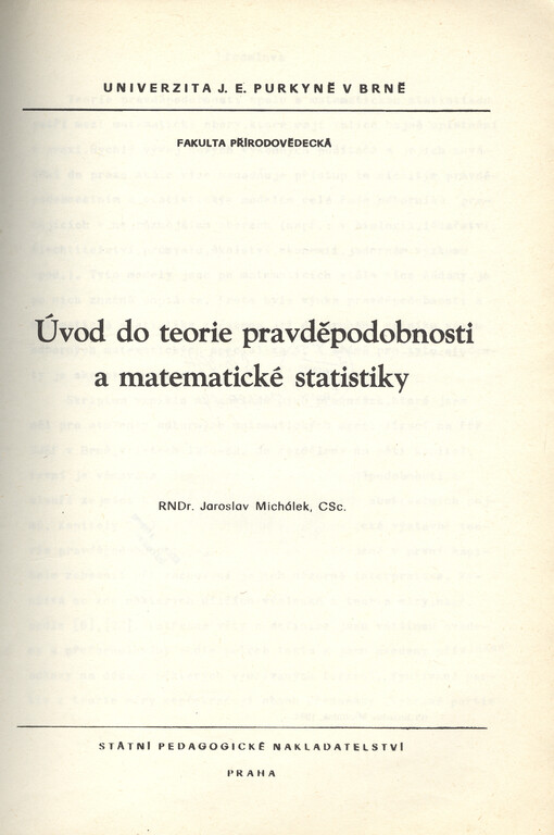 Úvod do teorie pravděpodobnosti a matematické statistiky, 1. vyd.