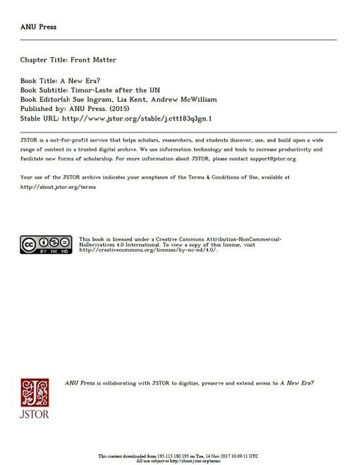 A new era? :Timor-Leste after the UN
