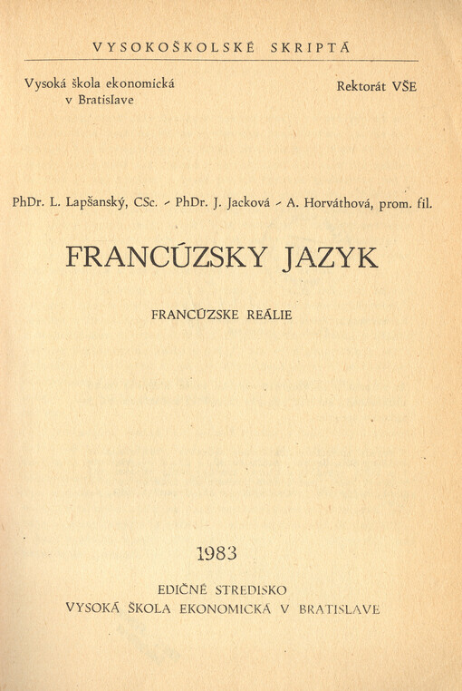 Francúzsky jazyk : francúzske reálie