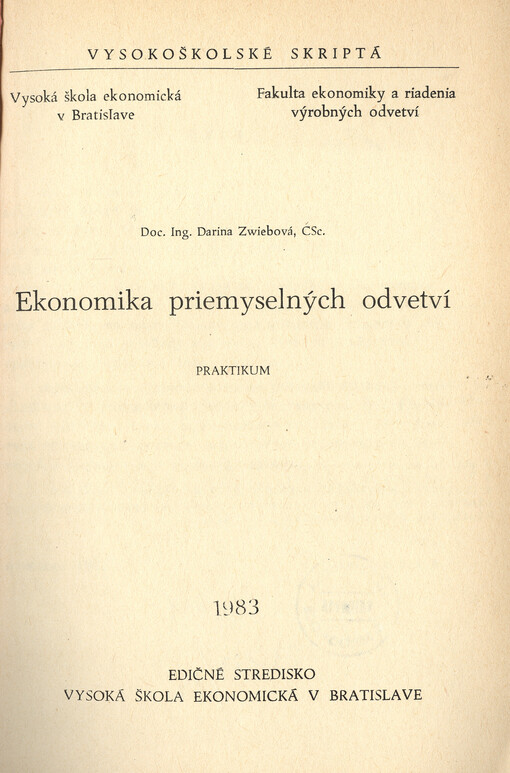 Ekonomika priemyselných odvetví : praktikum