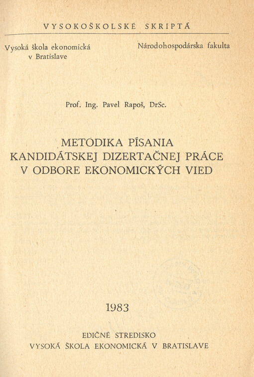 Metodika písania kandidátskej dizertačnej práce v odbore ekonomických vied